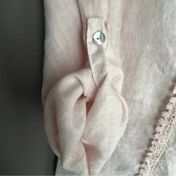 Terzo Millennio Premium Linen "European Flax" Long Sleeved Top Medium Pale Pink - Picture 3 of 5